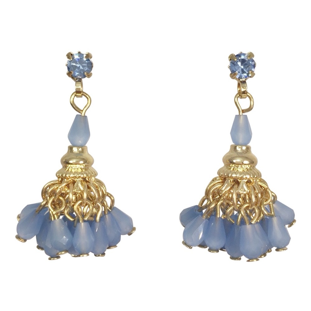 Blue Beaded Indian Style Gold Tone Drop Post Earrings